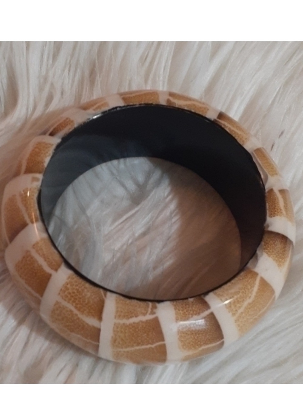 Anthropologie Chunky Statement Bangle Bracelet Tan Ivory Boho